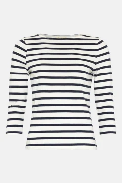 Hot Oasis Essential Stripe Slash Neck T-Shirt Navy