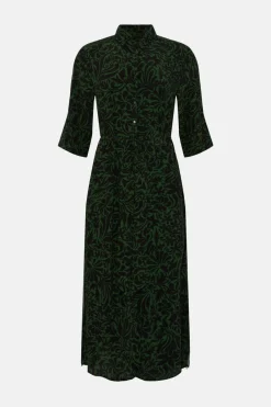 Best Oasis Essential Swirl Printed Belted Shirt Dress Dark Green