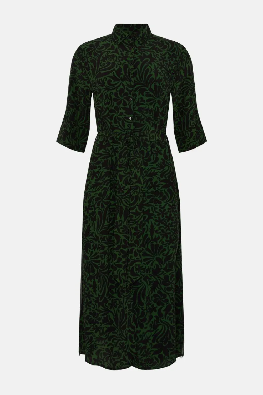 Best Oasis Essential Swirl Printed Belted Shirt Dress Dark Green