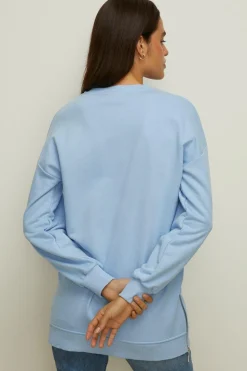Discount Oasis Essential Tunic Sweat With Side Zips Blue