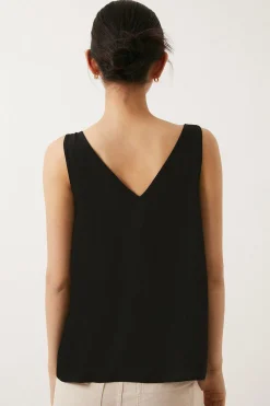 Hot Oasis Essential Woven V Neck Vest Black