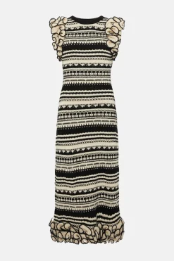 Fashion Oasis Extreme Frill Knitted Midi Dress Mono