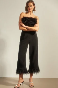 Discount Oasis Faux Feather Hem Tailored Trouser Black