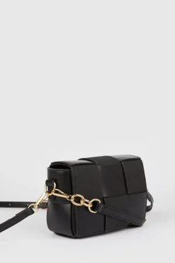 New Oasis Faux Leather And Suede Weave Detail Bag Black