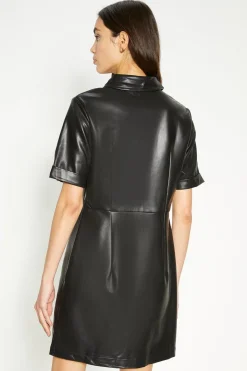 Fashion Oasis Faux Leather Button Through Shift Dress Black