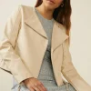 Discount Oasis Faux Leather Collarless Jacket Cream