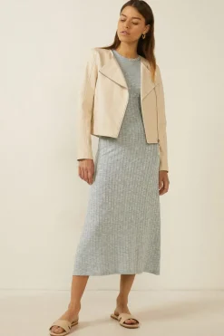 Discount Oasis Faux Leather Collarless Jacket Cream