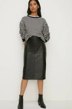Fashion Oasis Faux Leather Seam Detail Midi Skirt Black