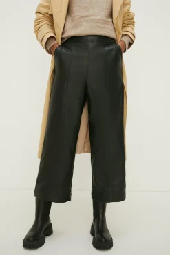 New Oasis Faux Leather Seam Detail Wide Leg Trouser Black