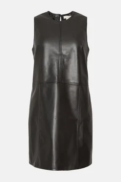Clearance Oasis Faux Leather Seam Detail Shift Dress Black
