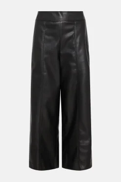 New Oasis Faux Leather Seam Detail Wide Leg Trouser Black