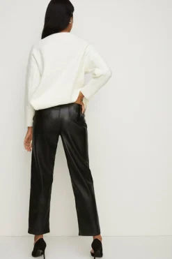 Hot Oasis Faux Leather Straight Leg Trouser Black