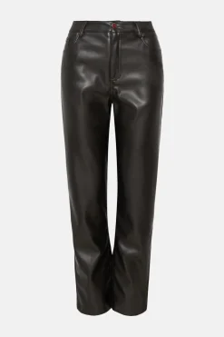 Hot Oasis Faux Leather Straight Leg Trouser Black