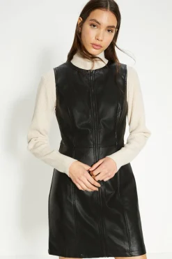 Outlet Oasis Faux Leather Zip Through Dress Black