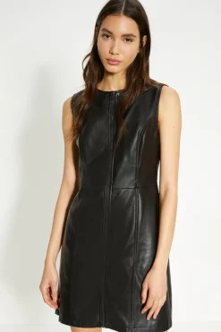 Outlet Oasis Faux Leather Zip Through Dress Black