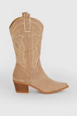 Best Oasis Faux Suede Stitch Detail Western Boot Stone