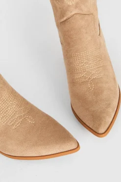 Best Oasis Faux Suede Stitch Detail Western Boot Stone