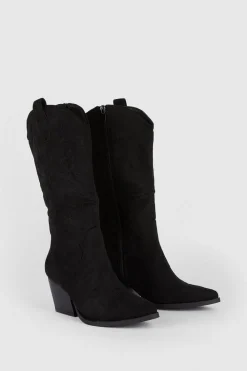 Hot Oasis Faux Suede Western Knee High Boot Black