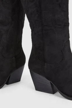 Hot Oasis Faux Suede Western Knee High Boot Black