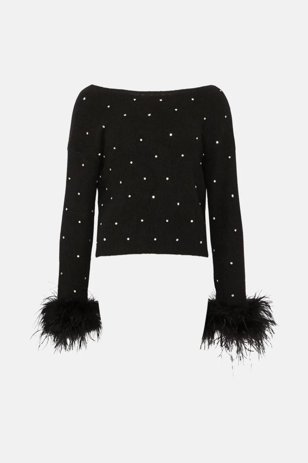 Clearance Oasis Feather Embellished Detail Cosy Twist Back Jumper Black