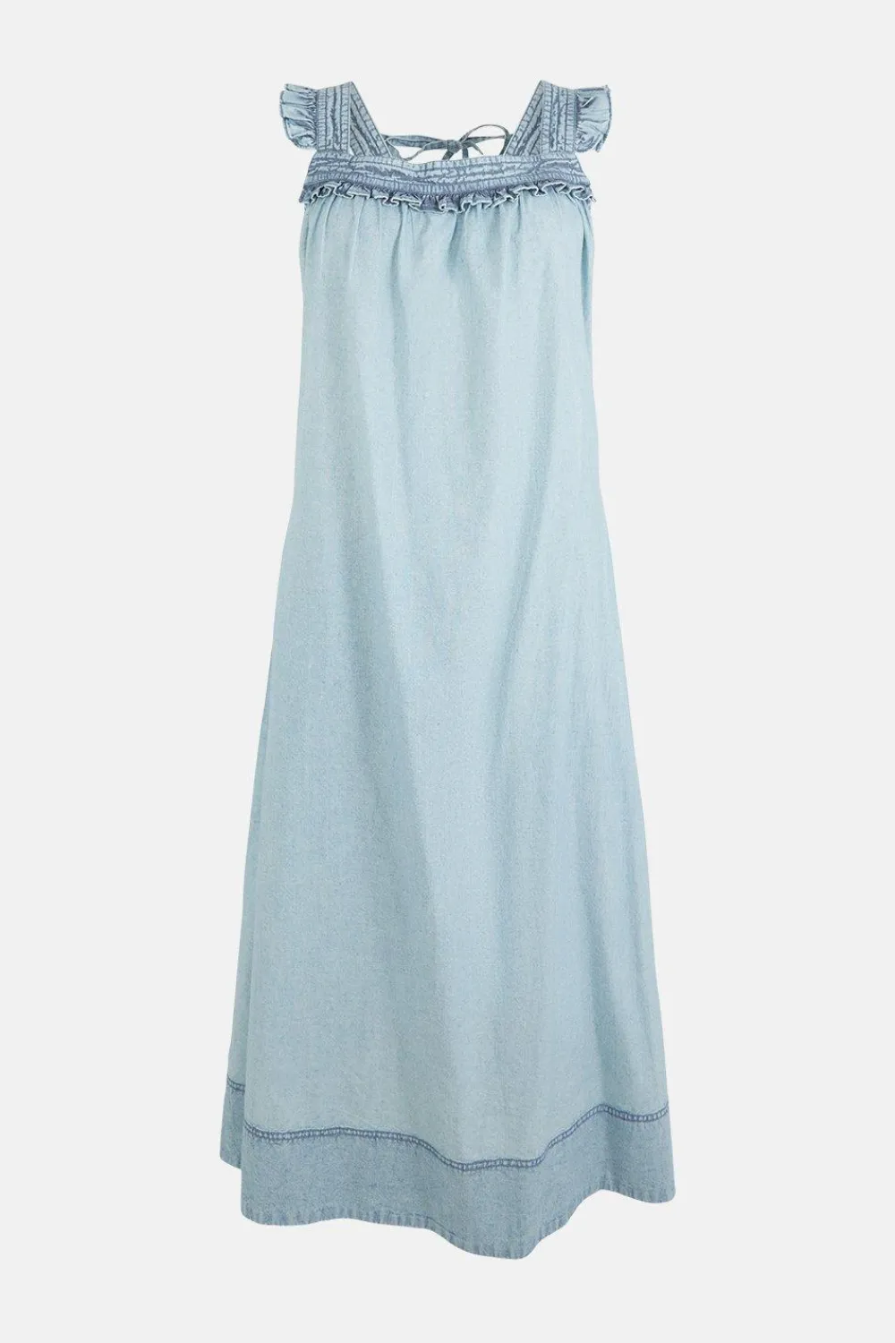 New Oasis Floaty Smock Midi Dress Pale Wash