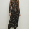Clearance Oasis Floral Border Print Mesh Funnel Neck Midi Black