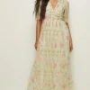 Sale Oasis Floral Button Detail Mesh Maxi Dress Sage