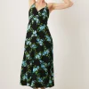 Hot Oasis Floral Check Strappy Midi Dress Black
