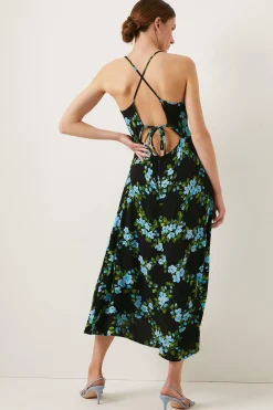 Hot Oasis Floral Check Strappy Midi Dress Black