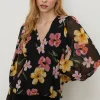 Sale Oasis Floral Chiffon Long Sleeve Top Black