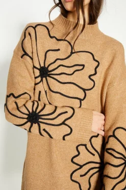New Oasis Floral Cornelli Cosy Knitted Mini Jumper Dress Oatmeal