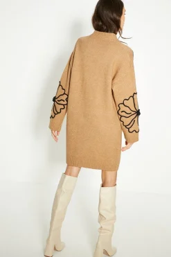 New Oasis Floral Cornelli Cosy Knitted Mini Jumper Dress Oatmeal
