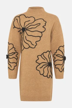 New Oasis Floral Cornelli Cosy Knitted Mini Jumper Dress Oatmeal