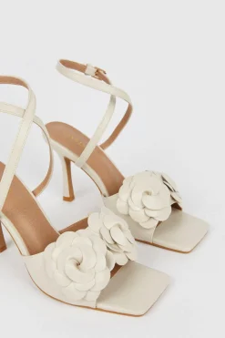 New Oasis Floral Corsage Heeled Sandals Cream
