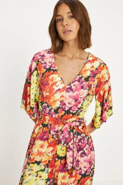 Discount Oasis Floral Crinkle Angel Sleeve Jumpsuit Pink