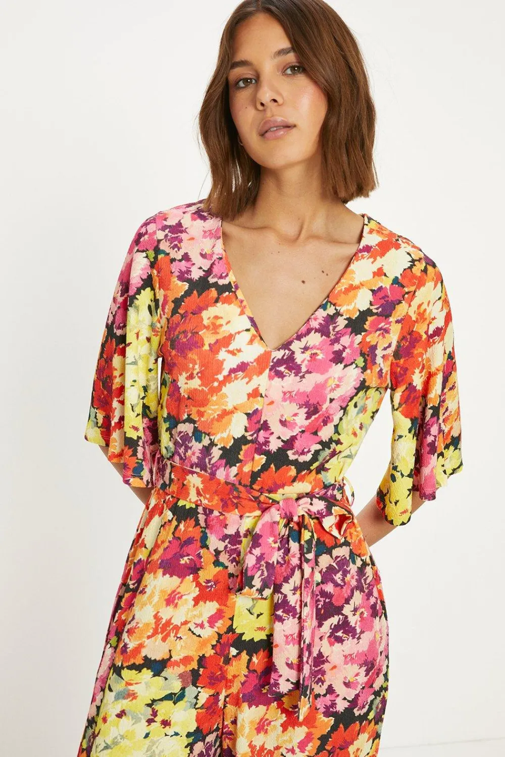 Discount Oasis Floral Crinkle Angel Sleeve Jumpsuit Pink