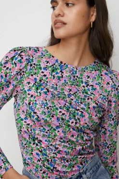 New Oasis Floral Crinkle Gathered Front Detail Top Pink