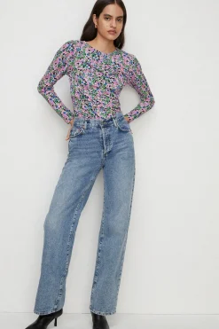 New Oasis Floral Crinkle Gathered Front Detail Top Pink