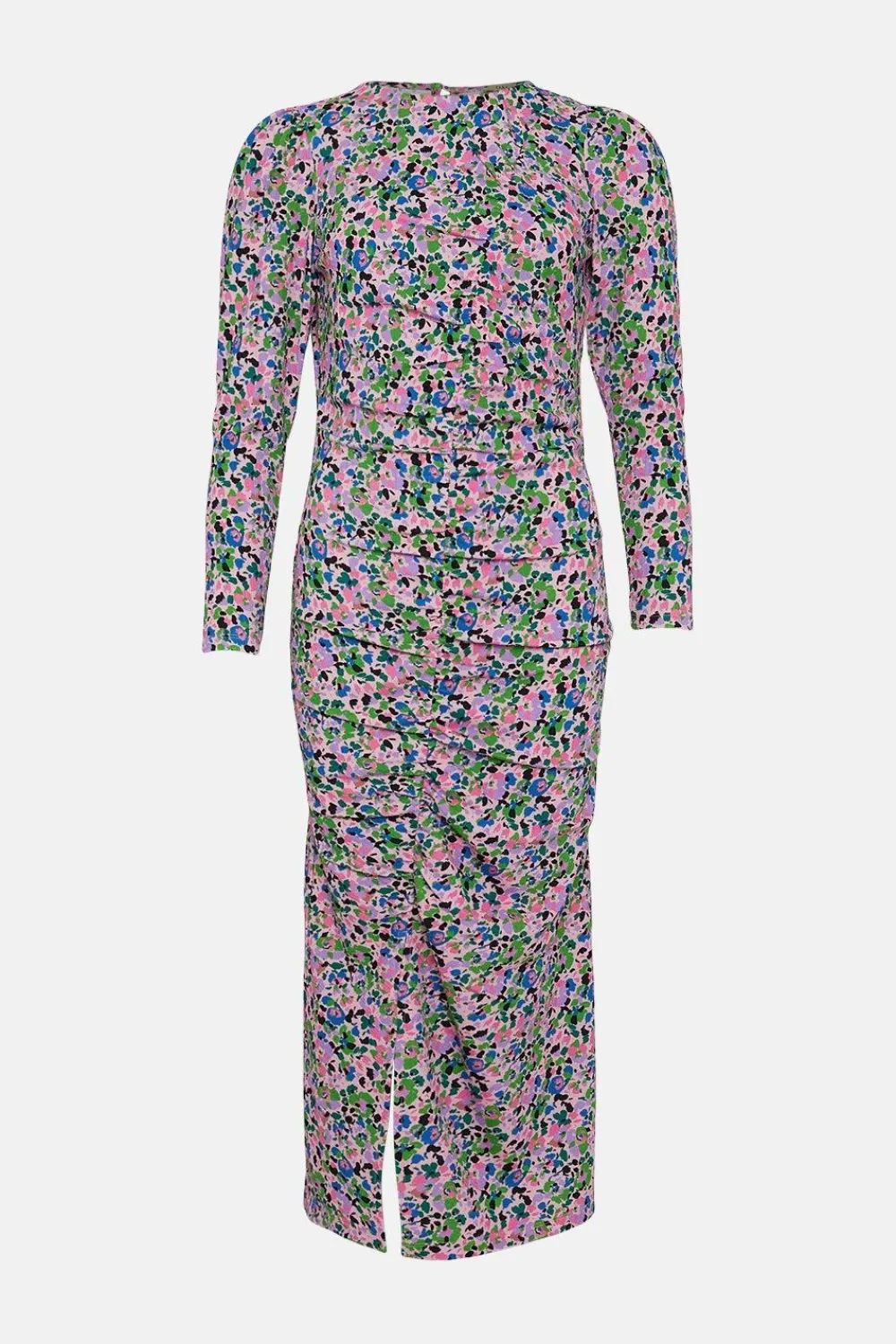 Hot Oasis Floral Crinkle Gathered Front Detail Midi Dress Pink