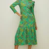 Outlet Oasis Floral Crinkle Jersey Tie Back Midi Dress Green