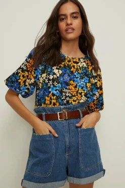Online Oasis Floral Crinkle Puff Sleeve Top Multi
