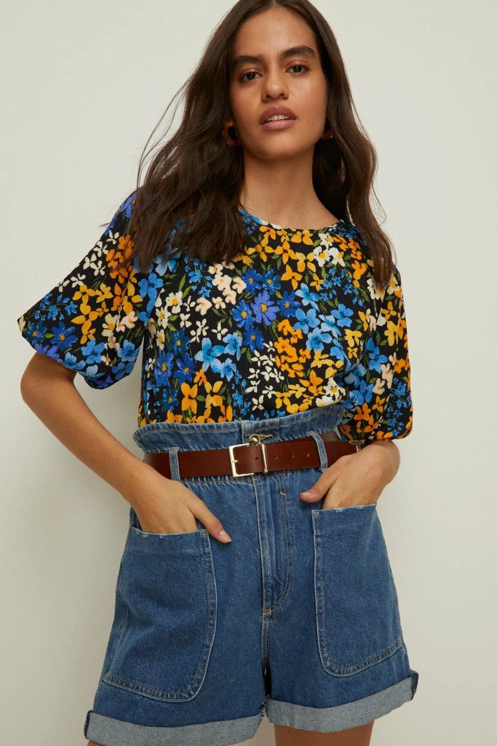 Online Oasis Floral Crinkle Puff Sleeve Top Multi