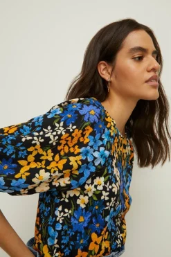 Online Oasis Floral Crinkle Puff Sleeve Top Multi
