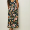 Clearance Oasis Floral Cross Back Scuba Midi Dress Navy