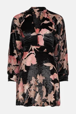 Online Oasis Floral Devore High Neck Skater Dress Black