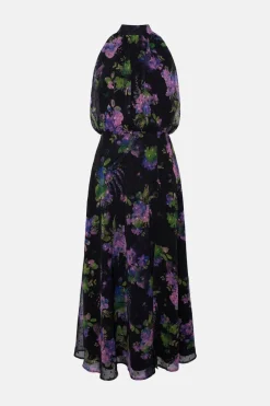Outlet Oasis Floral Dobby Chiffon Halter Midi Dress Black