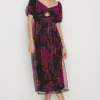 Clearance Oasis Floral Dobby Mesh Puff Sleeve Midi Dress Black