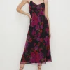 Hot Oasis Floral Dobby Mesh Strappy Midi Dress Green