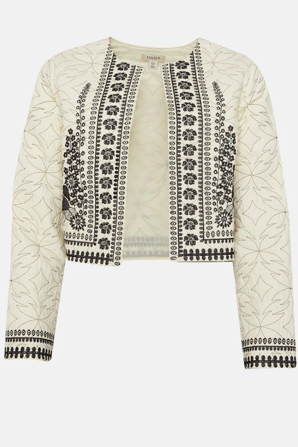 Hot Oasis Floral Embroidered Poplin Quilted Jacket Ivory