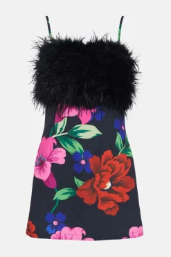Online Oasis Floral Feather Strappy Mini Dress Black